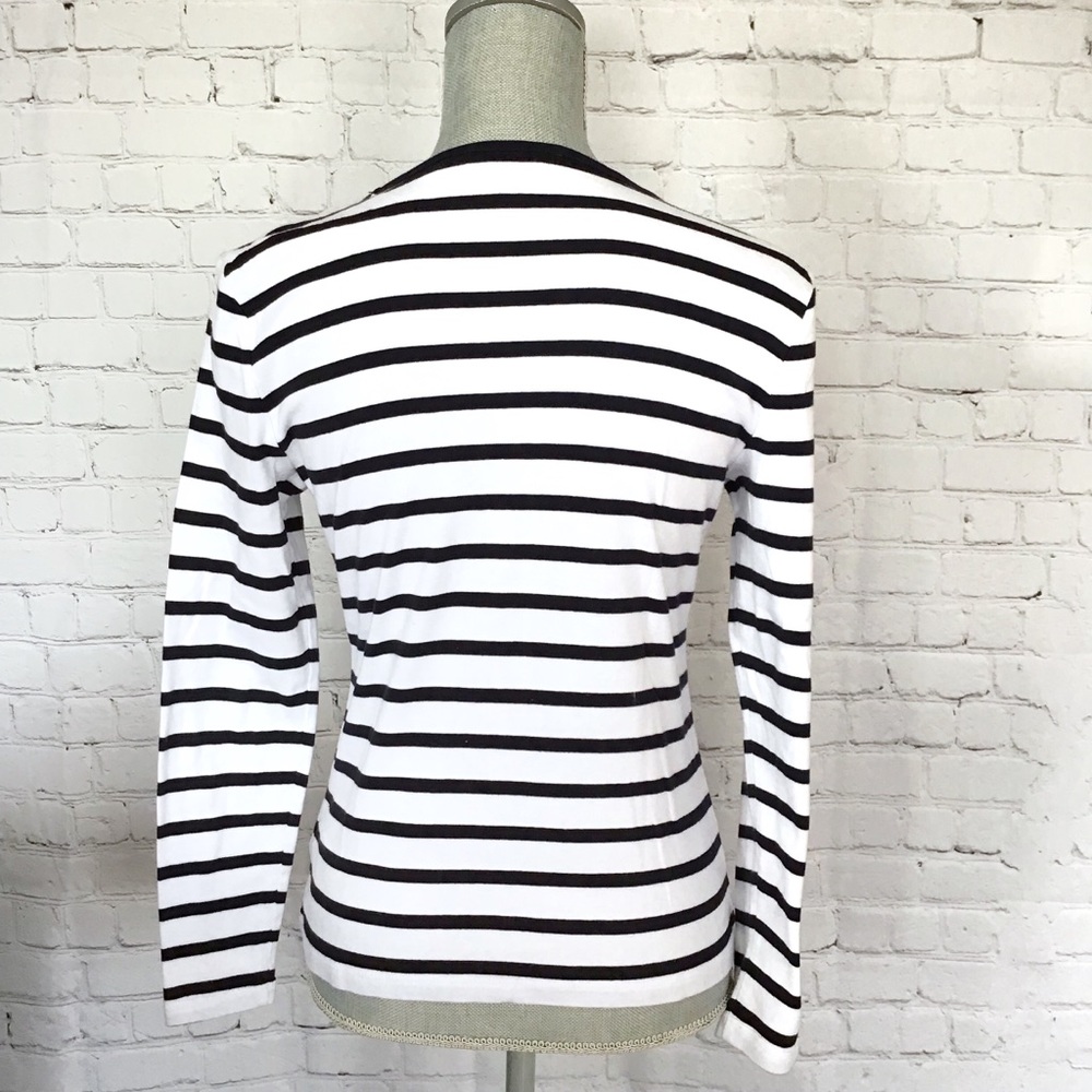 LAUREN RALPH LAUREN Nautical Striped Cotton Long Sleeve Top Button Shoulder - Picture 6 of 12
